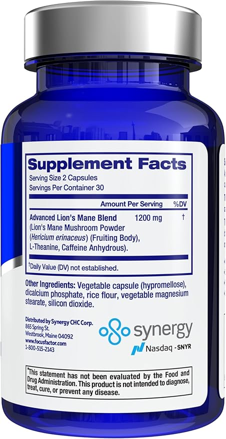 Focus Factor Lions Mane Plus Advanced Nootropic with L-Theanine Caffeine Focus and Energy (60 Count) (Pack of 3)