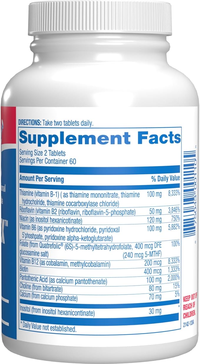 Super B Complex Methylated &amp Time Released - Bio Active B Complex Vitamin Supplement with Choline Inositol &amp 8 B Vitamins for Nervous System and Energy Metabolism Support - 2 Month Supply