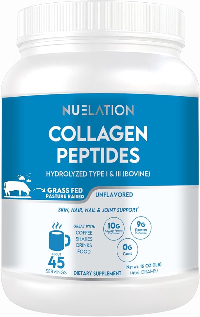 Collagen Peptides Powder 1LB for Adults Hydrolyzed Collagen Powder Type I &amp III for Skin Hair Nail &amp Joint Support Grass-Fed Bovine Collagen Keto-Friendly Gluten-Free 45 Servings