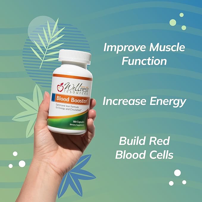 Blood Booster Iron Supplement for Energy and Fatigue - Gentle Non-constipating Iron Methylfolate and Other coenzyme B Vitamins (180 caps - Vegan Gluten Free Non-GMO)