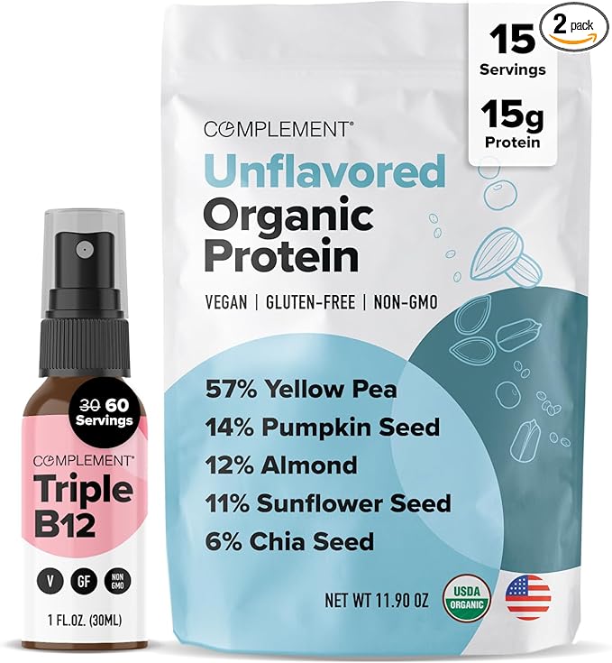 Complement Unflavored Protein &amp Triple B12 Spray Bundle – Plant-Based Protein Powder and High-Potency B12 Supplement for Comprehensive Nutritional Support