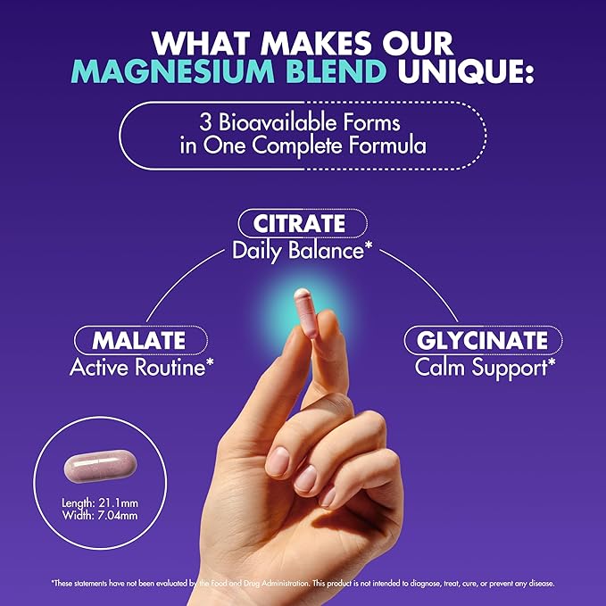 Magnesium Complex 2150MG High Absorption Capsules with Magnesium Glycinate Citrate &amp Malate Plus Vitamin B6 B2 Folate &amp Beet Root Vegan Non-GMO No Artificial Additives 90 Capsules P