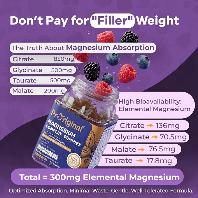 Magnesium Gummies for Stress &amp Sleep - 300mg Magnesium Complex with Glycinate Citrate Malate &amp Taurate - Supports Relaxation Muscle &amp Heart Health - Vegan Sugar-Free Non-GMO - 180 Gum
