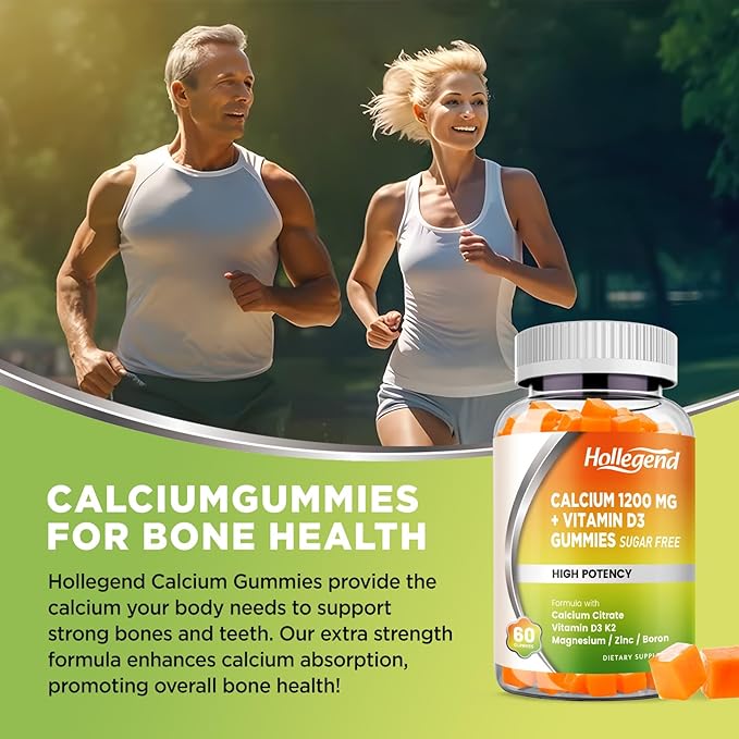 Calcium 1200 mg with Vitamin D3 Gummies Calcium Citrate Chewables with Magnesium Zinc Vitamin K2 Boron Bone Health Sugar Free 60 Count