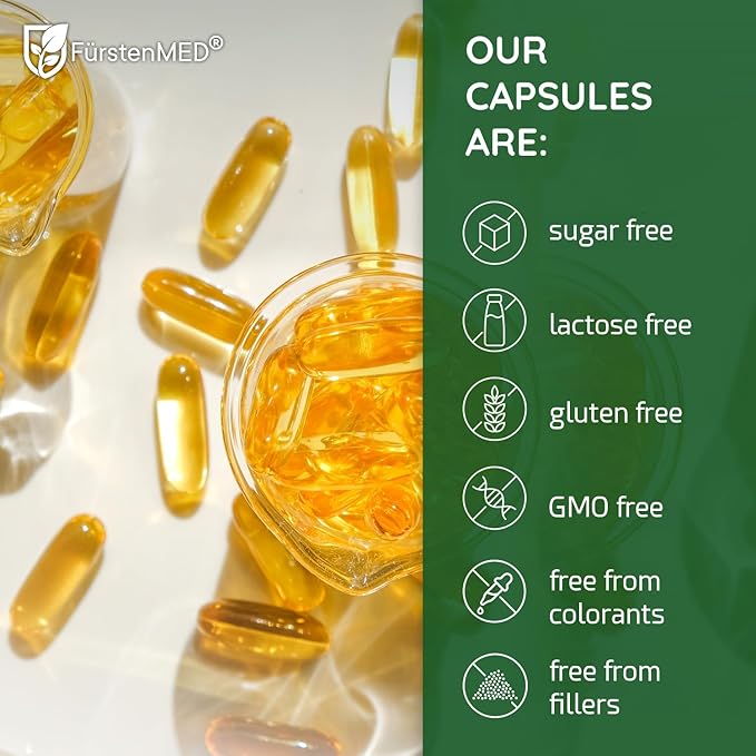 FürstenMED Algae Oil Vegan Omega 3 - Heart Brain &amp Joint Health Support - 2000mg Algae Oil of which 700mg DHA &amp 320mg EPA + 3 6mg Vitamin E per Daily Dose - Essential Fatty Acids
