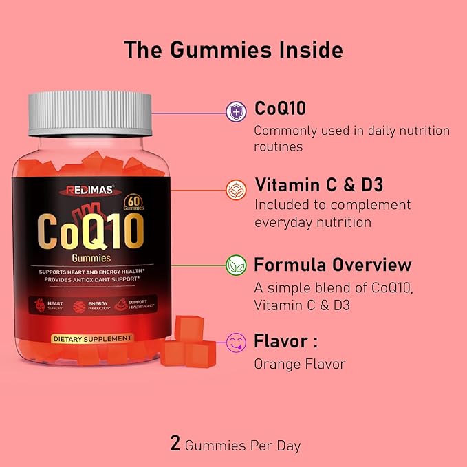 CoQ10 Gummies for Adults Fruit Flavored Chewable with Coenzyme Q10 Soft Gummy Format for Easy Daily Use 60 Count Bottle