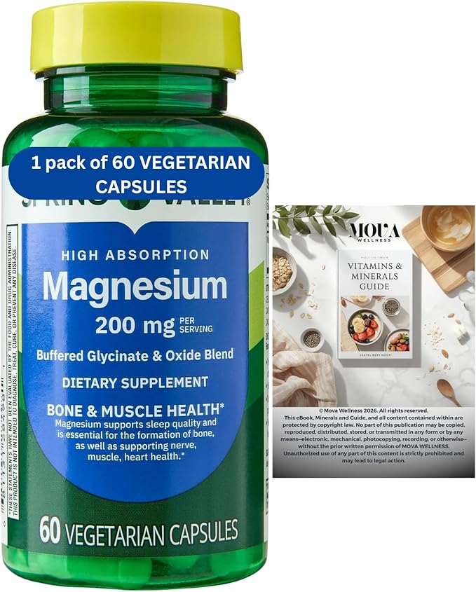 Magnesium 200 mg Sleep Support &amp Bone &amp Muscle Health Dietary Supplement Vegetarian Capsules 60 Count SP
