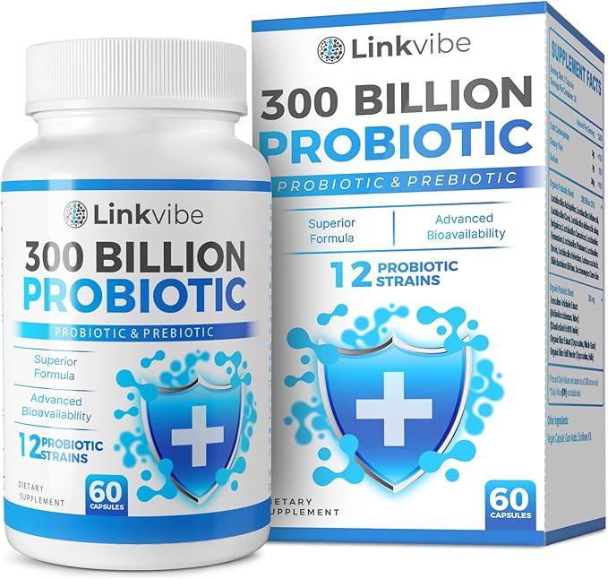Probiotic 300 Billion CFU - 12 Strains with Organic Prebiotics for Digestive &amp Gut Immune Bloating Health - Probiotics for Women and Men - Daily Dairy Free Shelf Stable - 60 Counts