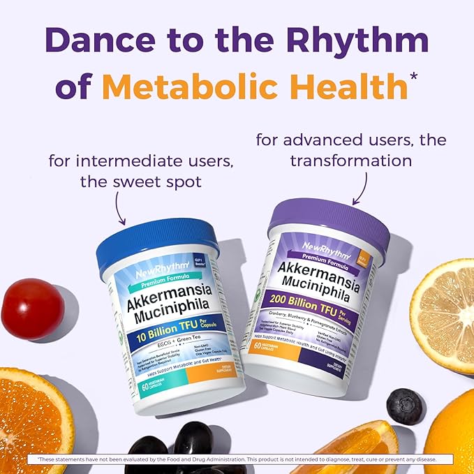 NewRhythm Akkermansia Muciniphila for Women &amp Men 200B TFU Naturally Increase GLP-1 Metabolism Booster Gut Lining Repair Cranberry Blueberry Pomegranate Extracts Vegan 60 Caps