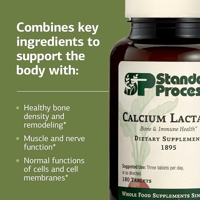 Standard Process Calcium Lactate Bone &amp Immune Health Dietary Support - Vegan Gluten-Free Non-Dairy Non-Soy &amp Non-Grain - Bone Joint &amp Health Support - 180 Tablets