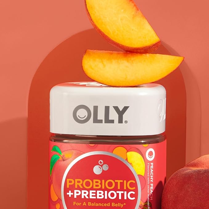 OLLY Probiotic + Prebiotic Gummy Digestive Support and Gut Health 500 Million CFUs Fiber Adult Chewable Supplement for Men and Women Peach 60 Day Supply - 60 Count