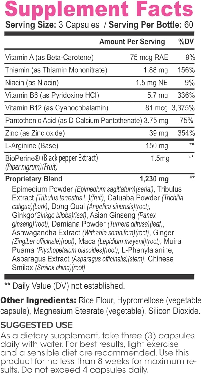 Lumen Naturals Passion for Women – with Vitamins A B6 B12 &amp Thiamin – 180 Capsules – 60 Servings