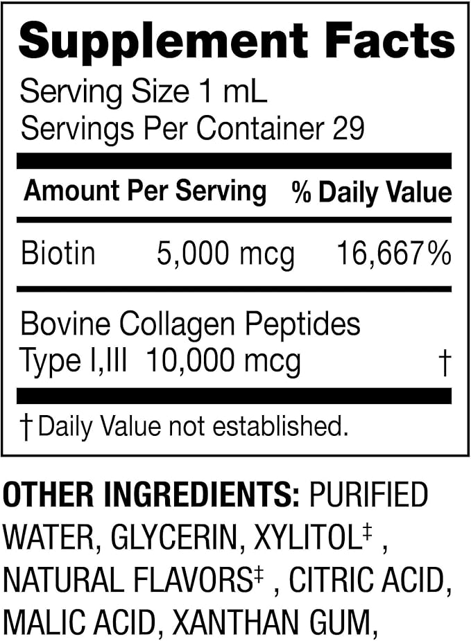 Liquid Biotin and Collagen 15000Mcg Natural Berry Flavor Drops for Hair Skin Nails - Spring Valley 1 fl oz (Pack of 2) - Set by Basket Goods