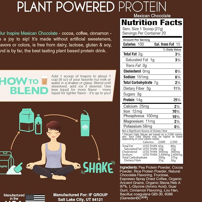 Bariatric Eating Inspire 14g Plant Based Protein Isolate Powder - Mexican Chocolate