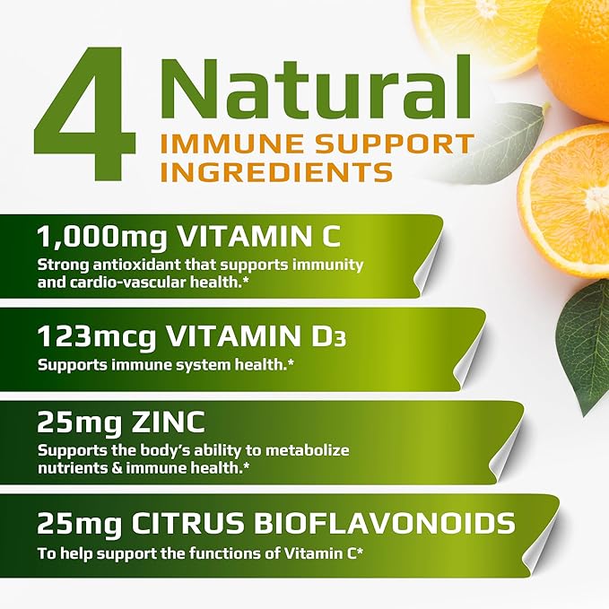 C D Z | Vitamin C 1000mg | Vitamin D3 125mcg | Zinc 25mg | Non-GMO &amp Gluten Free | 120 Vegetarian Capsules | 120 Servings