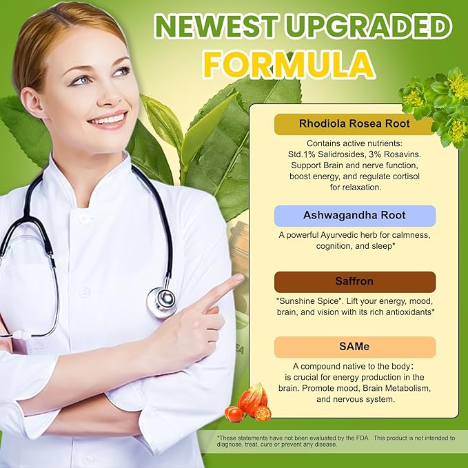 Liposomal Rhodiola Rosea Tincture Ultra Strength Rhodiola Supplement with Ashwagandha Saffron Magnesium SAM-e Rhodiola Rosea Extract Liquid Drops for Natural Relaxation Mood Energy Pack of 2