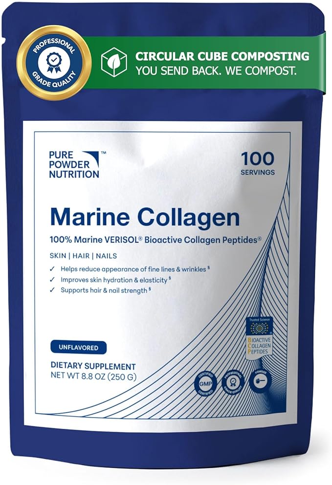 Skin Collagen with Marine VERISOL Collagen Peptides for Skin Hair &amp Nails | 100 Serves (No Flavor) | Powder