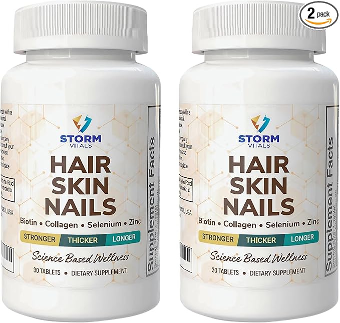 Hair Skin &amp Nails – High-Potency Formula with Biotin B-Complex Hyaluronic Acid Zinc Selenium &amp Collagen – 30 Tablets – 30 Servings (30 Count (Pack of 2))
