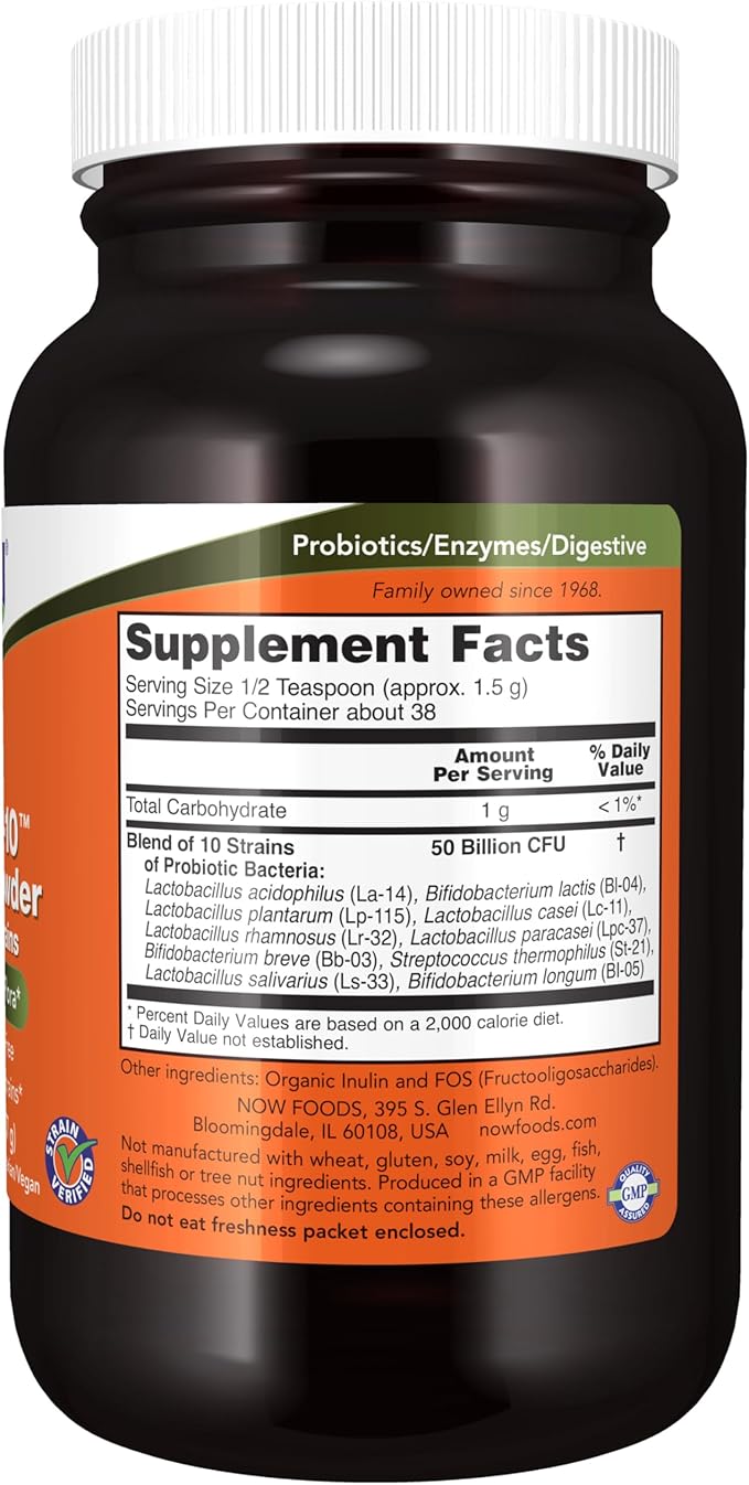 NOW Supplements Probiotic-10™ Powder 50 Billion with 10 Probiotic Strains Strain Verified 2-Ounce