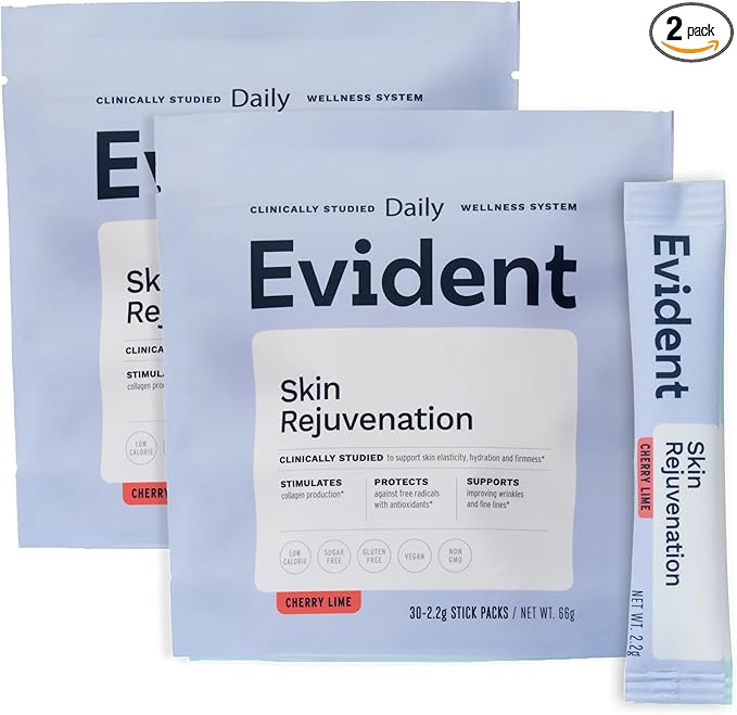 Skin Rejuvenation Powder – Collagen Supplement w/Resveratrol Sodium Hyaluronate CollaBZEn Vitamins C &amp E – Supports Elasticity Hydration Firmness – 2 Pack 30 Sticks Each