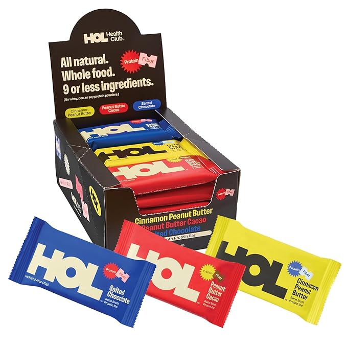 HOL Bone Broth Protein Bars - The Trio Variety Pack - Cinnamon Peanut butter and Salted Chocolate - 20g Whole-Food Protein - Natural Energy Snack - Gluten-Free No Artificial Additives - 15 Pack