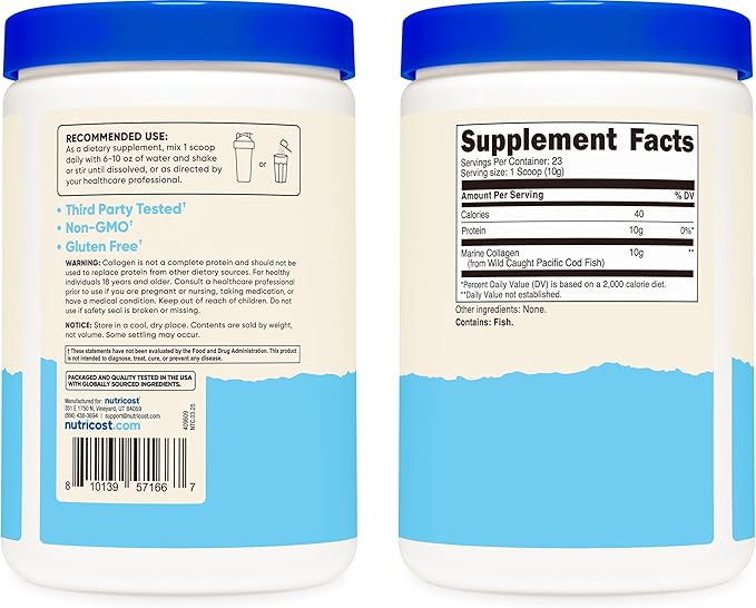 Nutricost Marine Collagen Powder Wild Caught Fish (8 oz) - 23 Servings 10 G Protein Per Serving Alaskan Wild-Caught