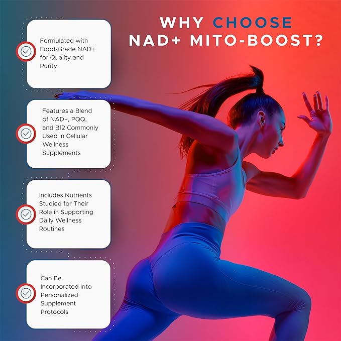 NAD+ Mito Boost Supplement with PQQ &amp B12 Cellular Coenzyme Formula 60 Capsules