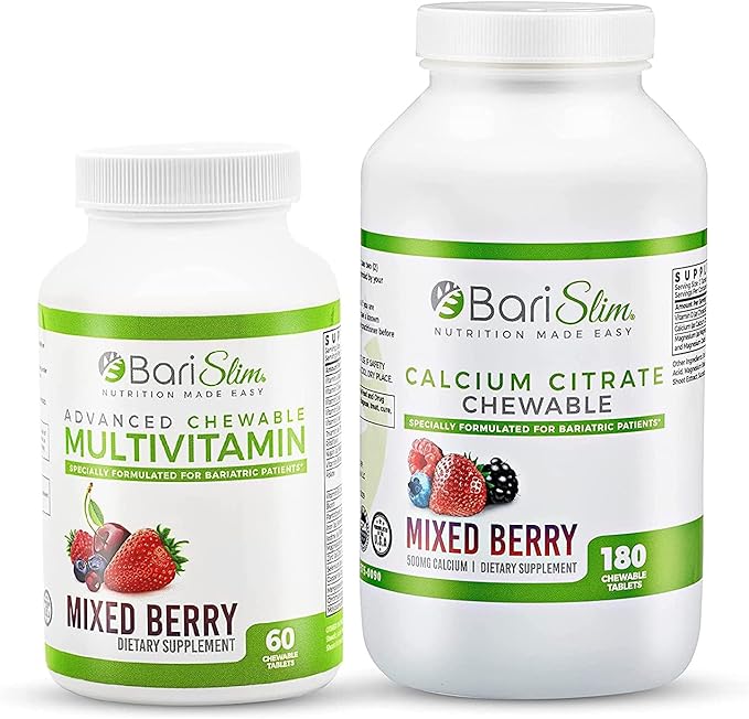BariSlim Bariatric Calcium Citrate &amp Advanced Chewable Bariatric Multivitamin with Iron - Bariatric Vitamin and Supplement for Post Bariatric Surgery Including Gastric Bypass and Gastric Sleeve