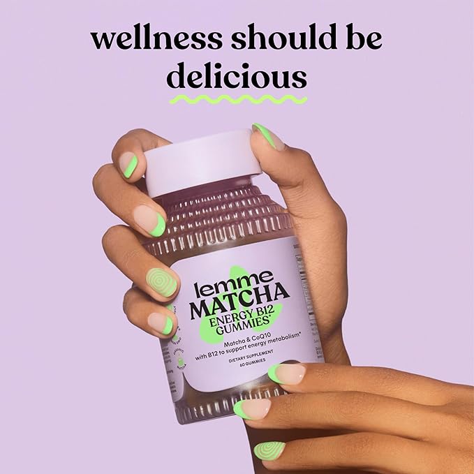 Lemme Matcha Superfood Energy Gummies with Organic Matcha Green Tea Vitamin B12 and Antioxidant Coenzyme Q10 to Support Cellular Energy Metabolism &amp Healthy Skin - Gluten Free Non GMO (60 Count