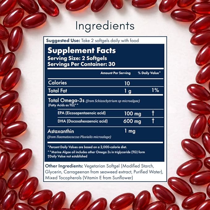 Wellness Omega 3 Algae-Based Supplement with DHA/EPA &amp Astaxanthin Fish Free &amp Vegan with Algae Oil Absorbable Plant Based Omega 3 Plastic Free by Ashlan &amp Philippe Cousteau