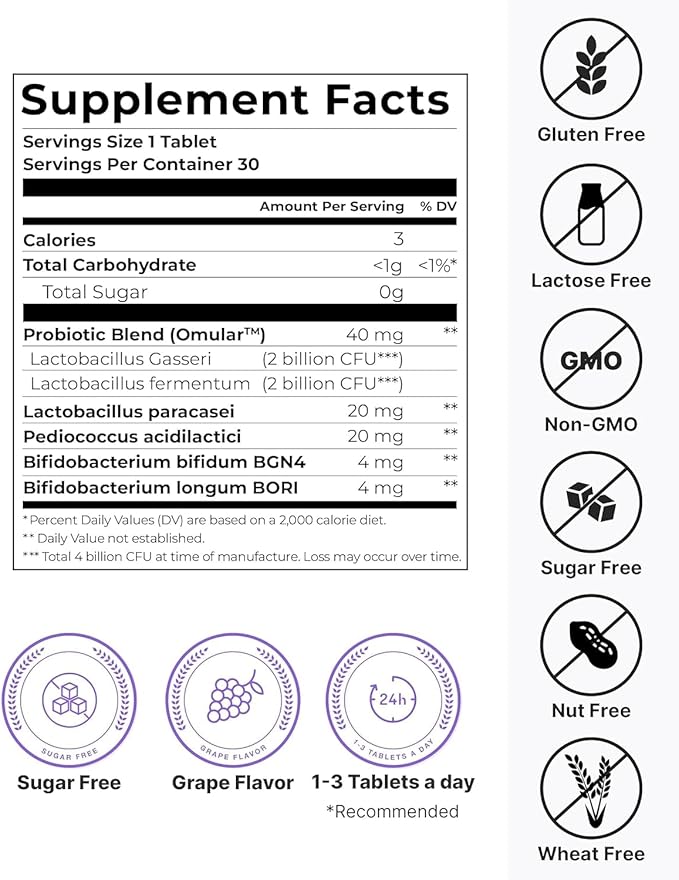 K-Nutra Dentifresh Grape Xylitol Tablets 30 Count + Yummy Tummy Kids Probiotics 30 Sticks Bundle with 4 Billion CFU Oral Care and 30 Billion CFU Digestive Support