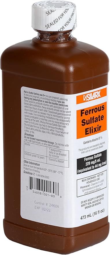 Ferrous Sulfate Elixir 220mg/5mL 16oz Bottle - 2 Pack