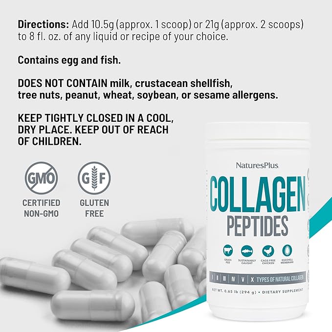 NaturesPlus Collagen Peptides - 0.65 lbs Powder Pack of 2 - Hair Skin Nail &amp Joint Health Immune System Support - Non-GMO Gluten Free - Up to 56 Total Servings