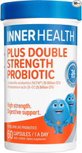 Inner Health Probiotics - Maintain Balance of Gut Flora to Improve Digestion Immune System Reduce Gastro Symptoms Like Diarrhea Cramping &amp Pain - Once Daily - Double Strength - 60 Count