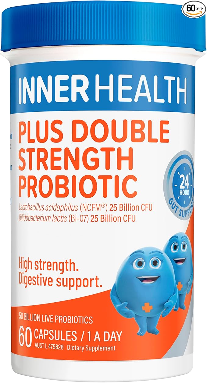 Inner Health Probiotics - Maintain Balance of Gut Flora to Improve Digestion Immune System Reduce Gastro Symptoms Like Diarrhea Cramping &amp Pain - Once Daily - Double Strength - 60 Count