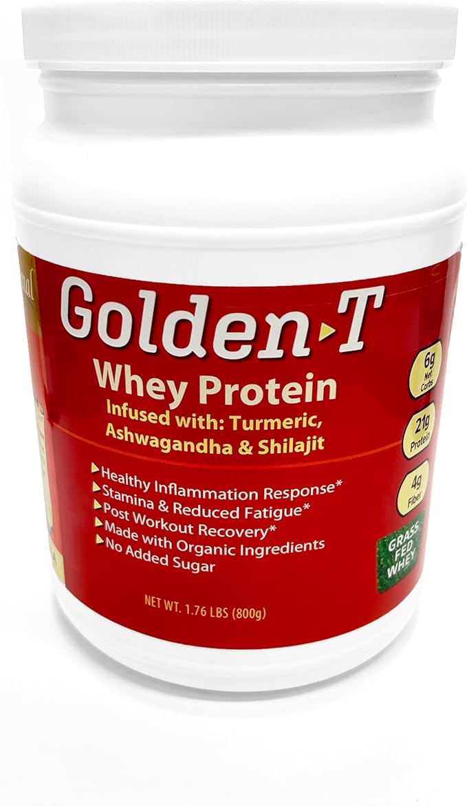 Golden-T Whey Protein Vanilla - 1.76 lbs (800g) Post Work Out Grass Fed Whey Turmeric Ashwagandha &amp Shilajit