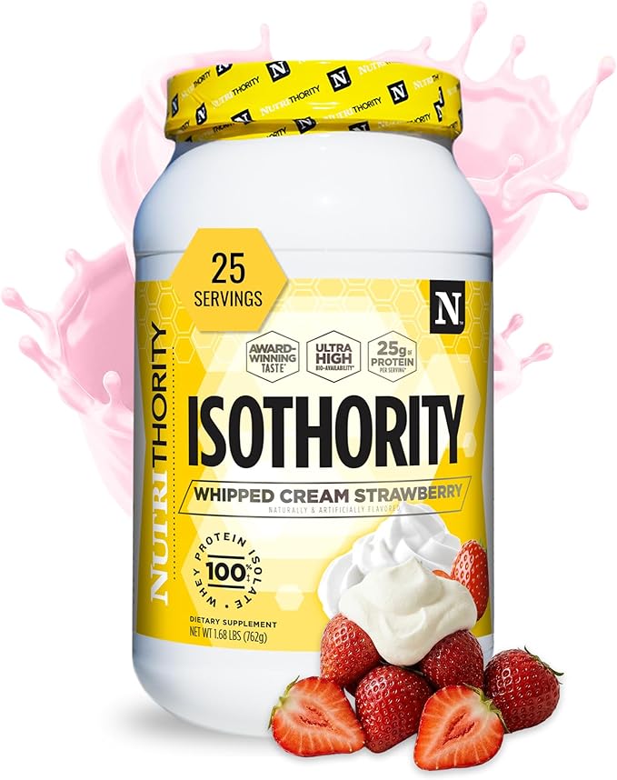 Nutrithority - Isothority Isolated Whey Protein Powder with Ultra-Absorbable Protein &amp BCAAs to Build Muscle and Accelerate Recovery Keto Friendly Low Carbs Gluten Free (Whipped Cream Strawberr