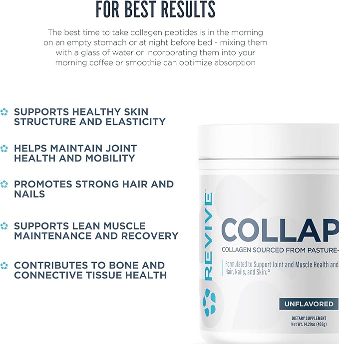 Revive MD CollaPURE Collagen Peptides Powder for Women &amp Men Unflavored - Type I &amp Type III Grass-Fed Collagen Supplements for Hair Skin Nails Bones &amp Joint Health - No Fillers (30 Ser