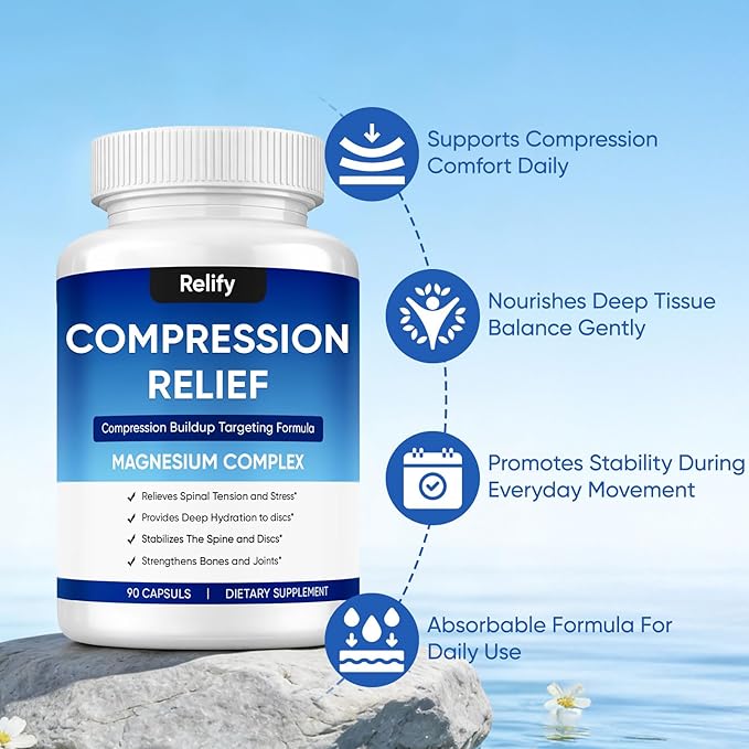 Relify Compression Relief Capsules 1000mg Magnesium Complex Supplement Support Back Spine &amp Discs Reduces Pressure Deeply Hydrating Non-GMO 90 Capsules (1)