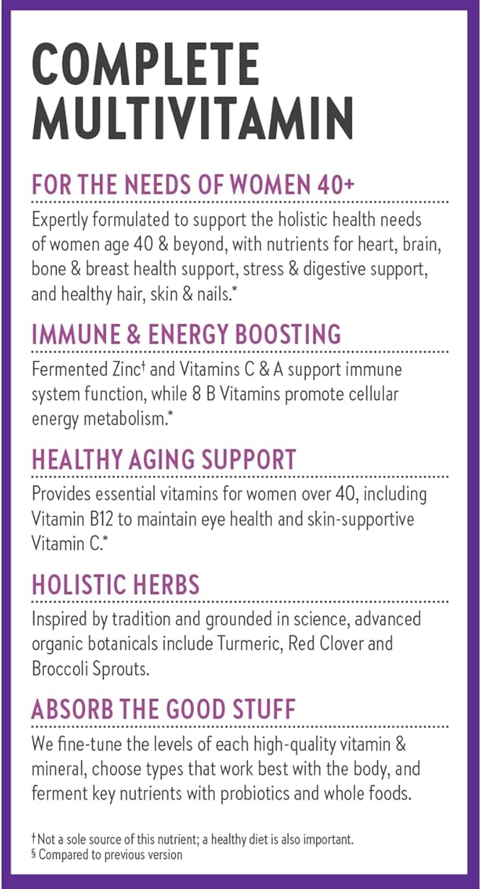 New Chapter Women’s Multivitamin 40+ extra B6 &amp B12 Biotin for Hair Growth D3 Vit C Zinc for Immune &amp Stress Support Gentle on an Empty Stomach One Daily Non-GMO Gluten-Free 96 Table