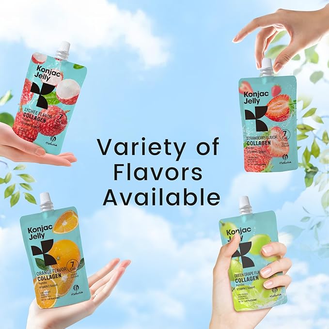 Hethstia Konjac Jelly Collagen Peptides Various Flavors and Konjac Jelly Apple Flavor – 10 Packs Drinkable Fruit Jelly Squeeze Pouches