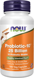 NOW Foods Supplements Probiotic-10™ 25 Billion with 10 Probiotic Strains Dairy Soy and Gluten Free Strain Verified 100 Veg Capsules