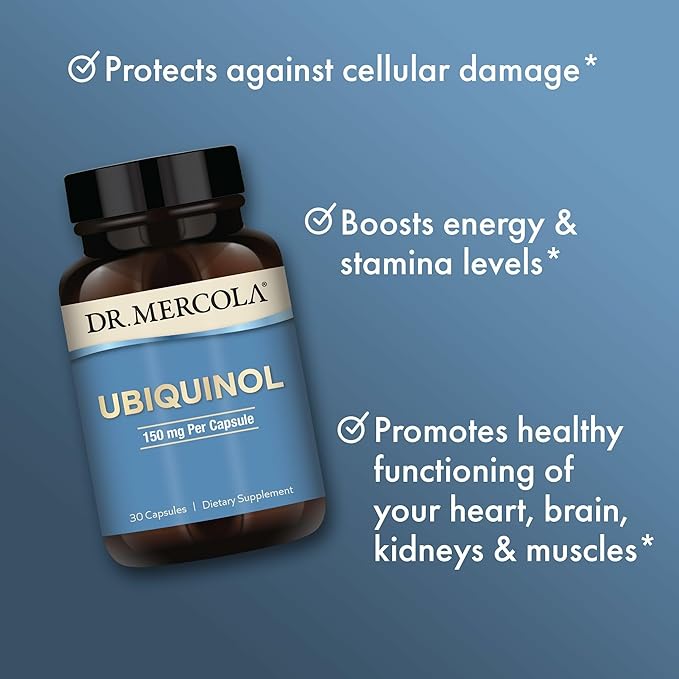 Dr. Mercola Ubiquinol - 150 mg - Supports Energy Production - Antioxidant Supplement - Non-GMO Gluten-Free &amp Soy-Free - 30 Capsules (30 Servings)