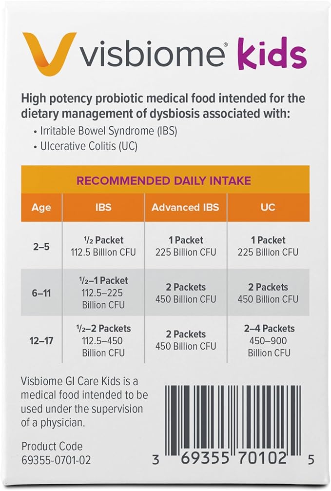 Visbiome® GI Care Kids - High Potency Probiotic for IBS &amp UC Symptoms - Wild Berry Flavor No Dyes- 225 Billion CFU Live Probiotics for Children Cold Chain Shipping 120 Packets