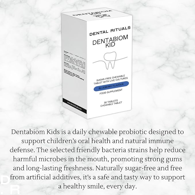 Dentabiom Kid Blueberry – Probiotic Chewable Tablets for Oral Health Sugar-Free 30 Count (Kid - Blueberry)