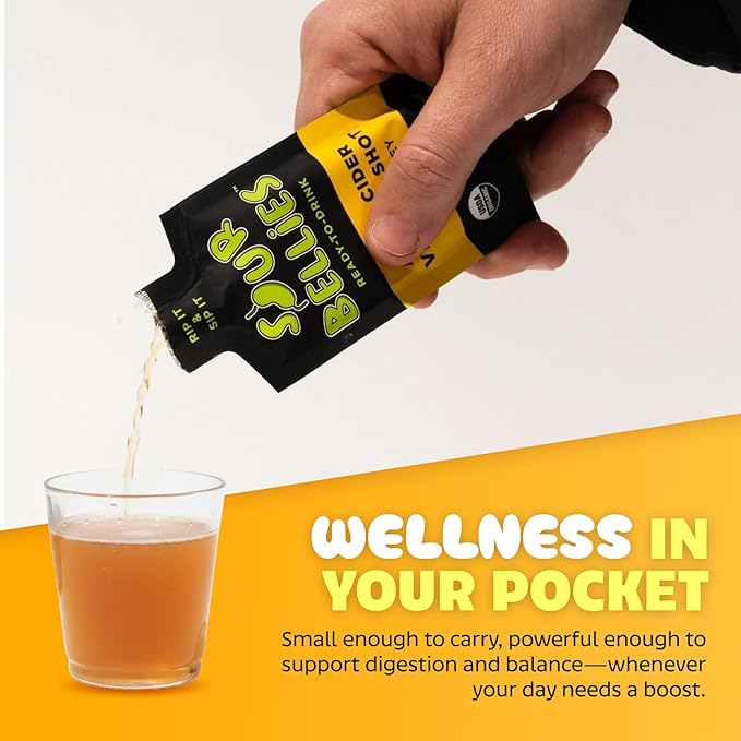 Sourbellies Apple Cider Vinegar Immunity Wellness Shot with Honey Organic ACV Shot for Digestion Support &amp Bloating Relief Ready-to-Drink On-The-Go Wellness Gut Health 1 oz (Pack of 12)
