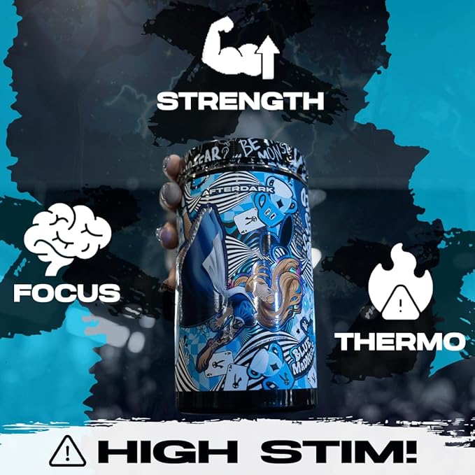 AFTERDARK INHUMAN Void Pre-Workout Powder Enhanced Mind-Muscle Connection Sustained Energy Potent Nootropic Blend Vegan Gluten-Free Soy-Free 400mg Caffeine No Crash Blue Madness