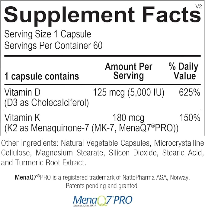 Synergy D3 K2 PRO by RetzlerRx® - High Potency Vitamin D3 5000 IU + Vitamin K2 180 mcg - Bone Health Immune Support &amp Heart Health