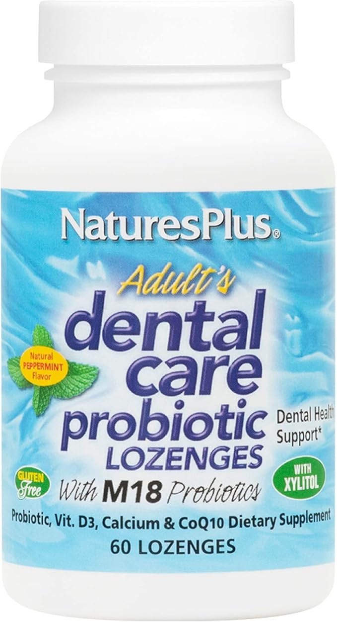 NaturesPlus Adult’s Dental Care Probiotic - 60 Lozenges - Supplement for Teeth &amp Gum Health - Peppermint Flavor - 30 Servings