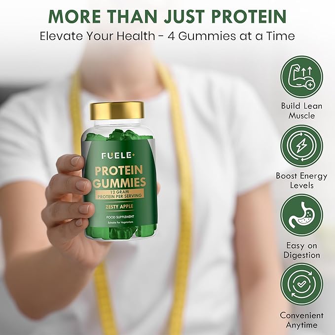 Whey Protein Gummies - Zesty Apple Flavour 12g Protein per Serving - Protein Powder Alternative Vegetarian Convenient Whey Protein Supplement (60 Zesty Apple)